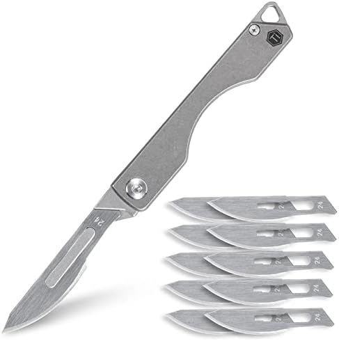 KeyUnity KK01 Titanium Folding Knife, Utility EDC Pocket Knife with #24 Replaceable Blade, for Outdoor Hunting, Camping, Fishing, Hiking for Men & Women (Stonewashed)