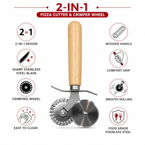 Image of 2-in-1 Stainless Steel Pizza Cutter & Dough Crimper Wheel
