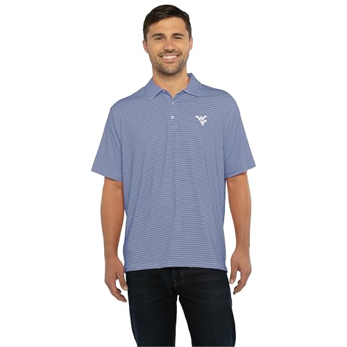 Vantage Apparel Men's College Moisture Wicking Premium Stretch Fit Striped Polo, West Virginia Mountaineers, Navy, Large