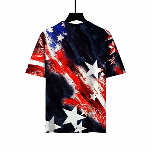 Amidoa Womens Tie Dye American Patriotic Shirts Short Sleeve Usa Stars Tshirt Tops Ladies Independence Day Outfits Blouse #TOP5
