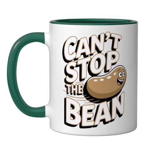 Baked Beans: Can’t Stop the Bean Ceramic Mug, Dark Green/White, 11oz