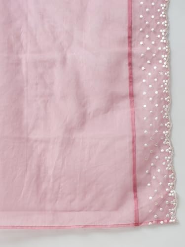 Image of FIORRA Women's Pink Silk Blend Flared Kurta & Palazzo With Dupatta