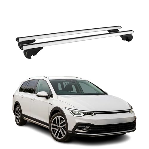 OMAC Aluminium Dachträger Querträger für VW Golf mk8 Variant 2019-2026 – TÜV/DIN 75302:2019 – Abschließbar – Max. 75 kg – 2 Stangen Silber