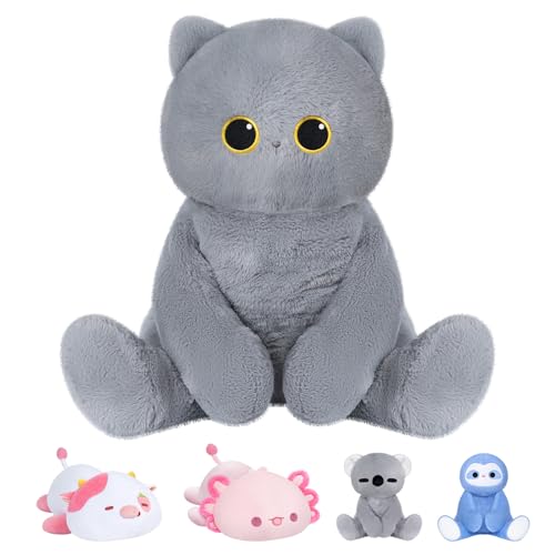 Mewaii Weighted Stuffed Animals 4.0 Lbs Kawaii Cat Plush for Stress Relief Cat Cuddle Squishy Plush Pillow Gifts for Adults Girls Kids