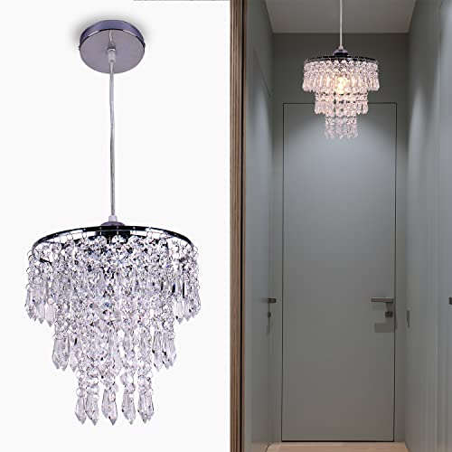 Lámpara de araña moderna de cristal de 3 niveles con gotas de lluvia de cristal, elegante mini lámpara de techo empotrada para dormitorio, habitación de los niños, pasillo, cocina, base E27, cromo Cover