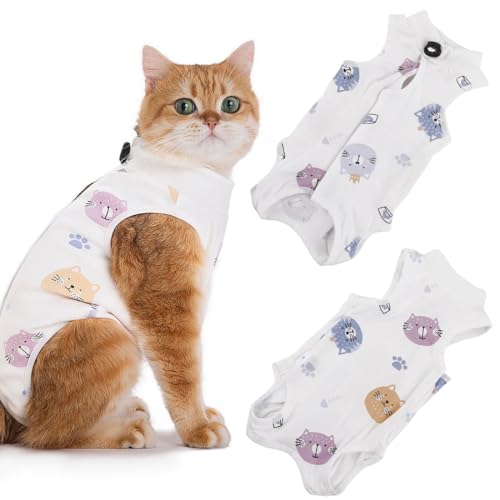 XYTAHDM Combinaison de convalescence chirurgicale pour chat, combinaison respirante pour chaton – Cône anti-léchage – Protection des plaies abdominales(Chat multicolore pour 4-7kg)