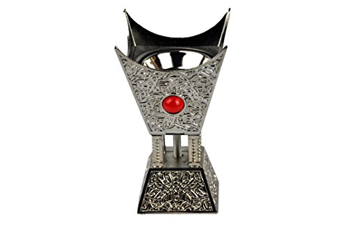 Mini 4 Corner Jewel Embedded Metal Incense Burner I Ideal For Aromatherapy & Yoga I Office & Home Decor I Arabia Incense/Oudh/Oud Burner (Mabkhara) I Tray Inside, 4 Inch Tall I Silver I By Intense Oud #TOP18