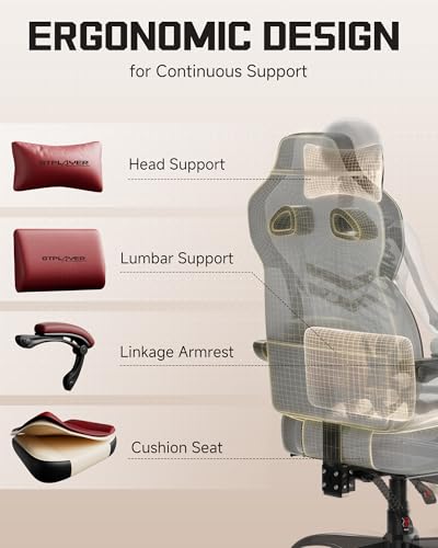 Image of GTPLAYER Gaming Chair for Adults, Ergonomic High Back Chair with Footrest | Big & Tall Computer Video Gaming Chair, Comfort Wide Seat with Lumbar Support for Big /Tall, Office /Home, Leather, Wine Red