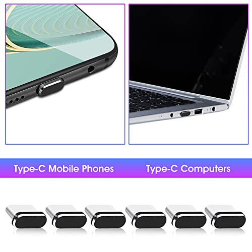 Cobee Zestaw wtyczek przeciwpyłowych USB C, 6 szt. wtyczek portów typu C, pokrywki ochronne przeciwpyłowe, osłona portu ładowania, zatyczki portów USB C, ochrona typu C, metalowy ochronnik