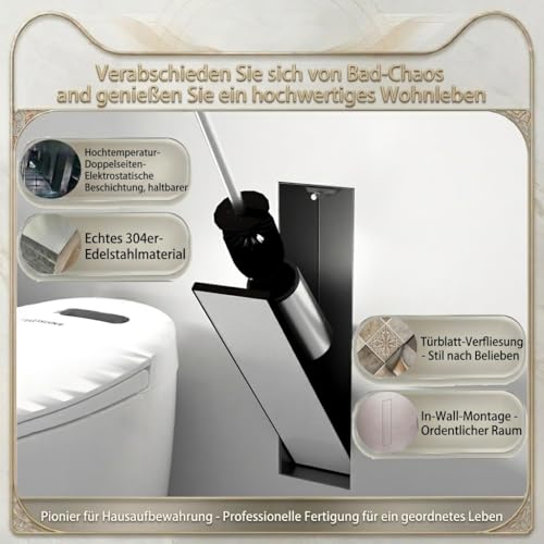 IKITRAEE Unterputz Klobürstenhalter Edelstahl Mattschwarz - Unsichtbare Bad Wandnische, Tür befliesbar, Geschlossene Aufbewahrung, Sicher & Hygienisch, Platzsparend (45x12x12 cm)
