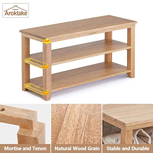 Aroktake Shoe Rack Bench, 2-Tier Wood Heavy Duty Shoe Organizer Shelf For Entryway, Living Room (Natural, 31.5") #TOP4