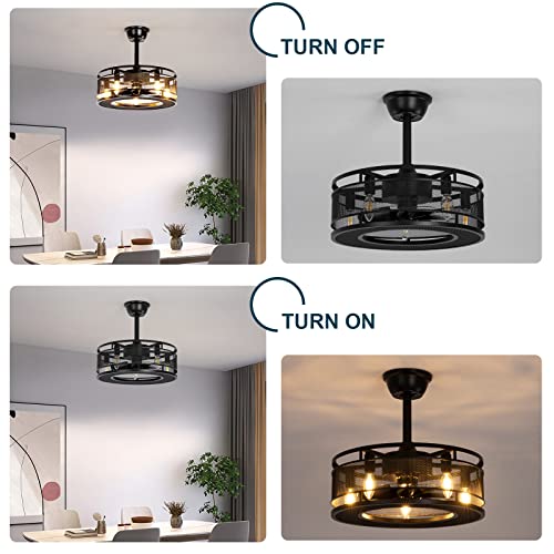 Eidisuny Caged Ceiling Fan With Remote Control, 6 Speeds Low Profile Ceiling Fans With Reversible Motor, 18" Farmhouse Flush Mount Ceiling Fan Lights With 8 Blades For Bedroom Living Room Kitchen #TOP3