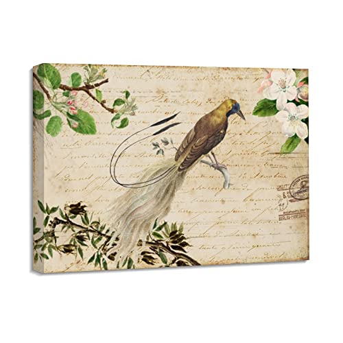 Oiseaux et fleurs affiches de peinture décoration murale toile encadrée chambre