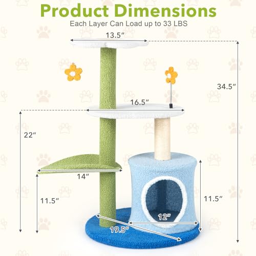 Árbol para gatos pequeño 34.5 pulg con poste rascador miniatura 7