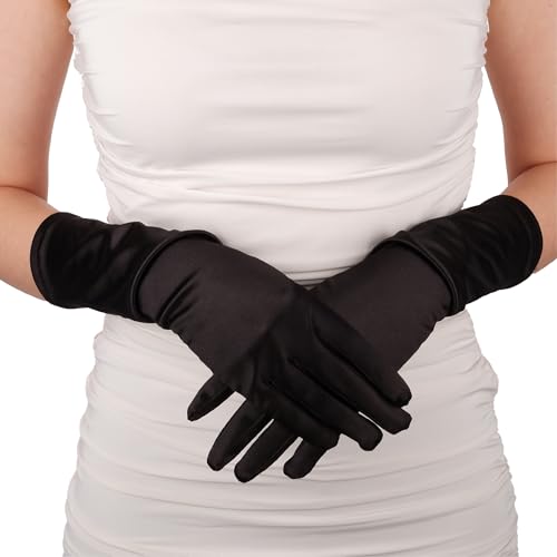 LIMELIA Handmade Satin Formal Gloves for Women, Black, Medium (14 Inches)4