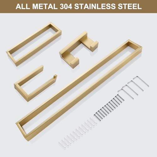 Lairuier Bathroom Hardware Accessories Set, Brushed Gold 4-Piece Bathroom Hardware Set Including Towel Bar,Towel Holder, Toilet Paper Holder, Towel Hook, Stainless Steel Bath Towel Bar Set by Lairuier - Image 7