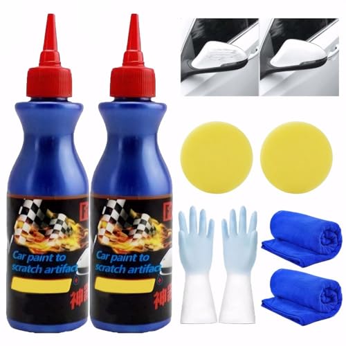 Car Scratch Remover Repair Kit, Car Paint Scratch Repair Wax, Car Deep Scratches Polishing Kit with Rubber Gloves, Towels, Sponges(2PCS)