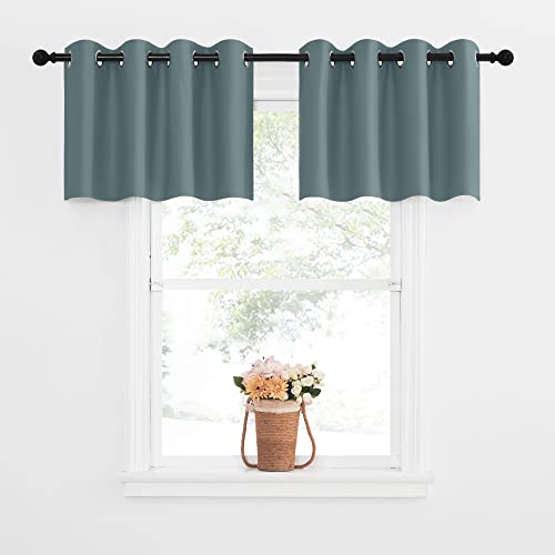 NICETOWN Greyish Blue Blackout Tiers Small Valance Curtains, 52" x 18"
