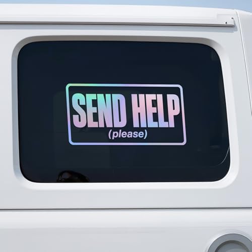 Image of 2Pcs - No Background - Waterproof Car Decal Sticker of Funny Sarcastic This is Fine Humor Chaos Meme Send Help Please Design for Car, Truck, Window, Laptop (Hologram 5.8'' x 3.0'') |VER100n111HO