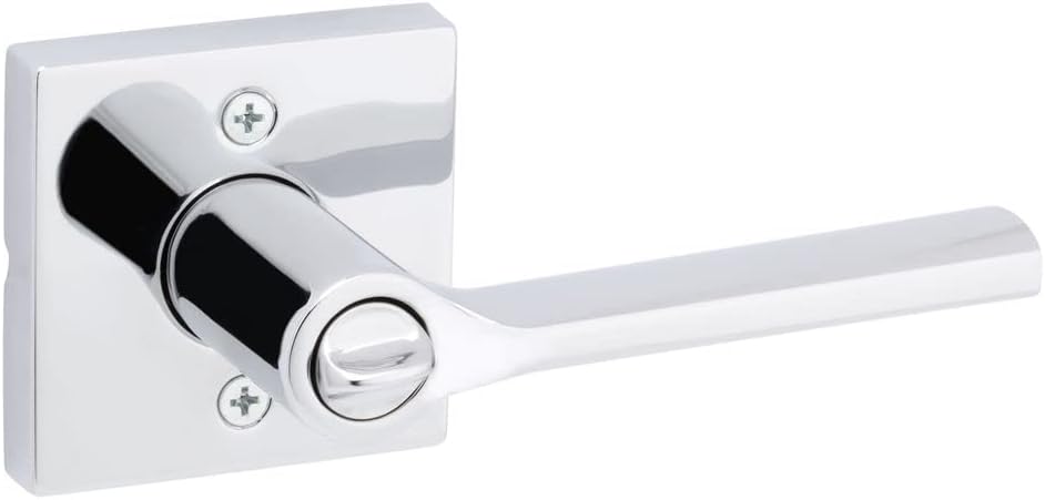 Kwikset Lisbon Entry Door Handle with Lock and Key, Secure Keyed Reversible Lever Exterior, Doorlock, For Front Entrance and Bedrooms, Polished Chrome, Pick Resistant Smartkey Rekey Security