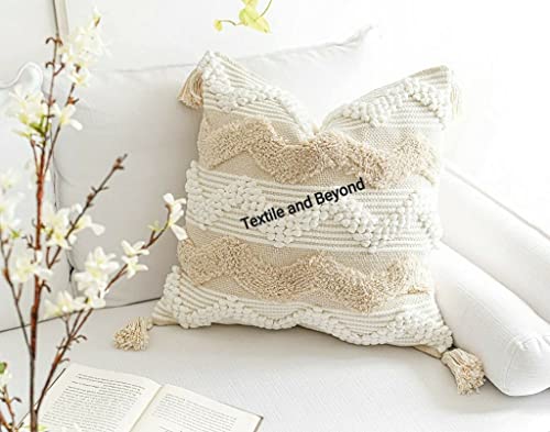Image of Cushion - Handloom Cotton Throw Pillow Covers - Set of 5 Decorative Cushions for Living Room, Bedroom, & Sofa, 16x16 Inches