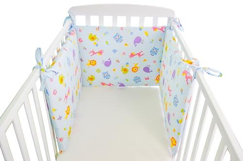 GHIOCUSCINI | Protezione Lettino Culla Neonato, 100% Cotone Azzurro Traspirante, 43x180cm, Made in Italy, Protezione Morbida e Sicura, Facile da Fissare e Lavare