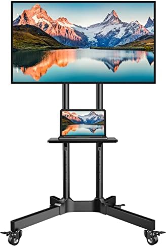 Perlegear Rolling TV Stand for 32-83 Inch Screens up to 132 lbs, Height Adjustable Mobile TV Stand for LCD OLED 4K Flat/Curved Panels, TV Cart Outdoor with Lockable Wheels Max VESA 600x400