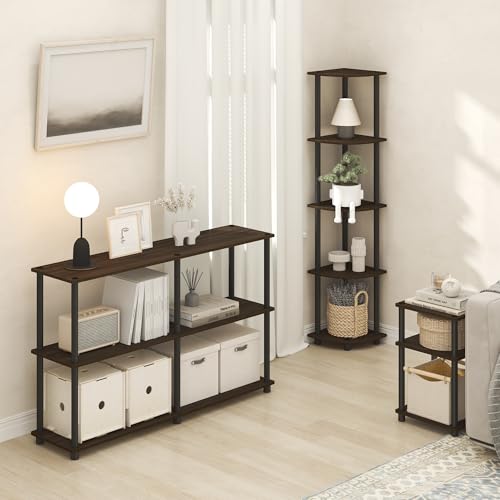 Image of Furinno Turn-N-Tube Side Table, 3-Tier End Table with Open Shelf, Toolless Assembly Night Stand, Bedside Table, for Living Room, Bedroom, Brown Walnut