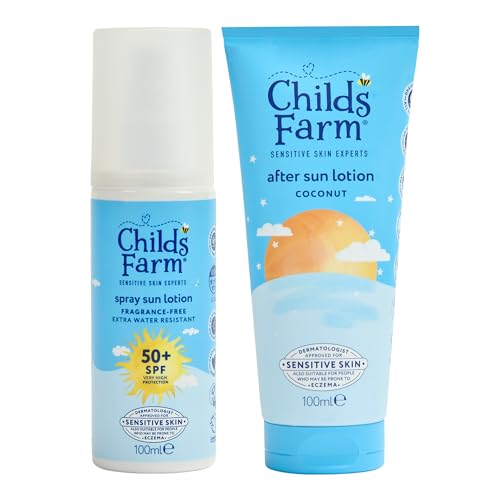 Childs Farm Kids & Baby Sun Lotion Spray SPF 50+ & After Sun Lotion Bundle | UVA & UVB Very High Protection | Extra Water Resistant | Suitable for Dry, Sensitive Skin, 100ml