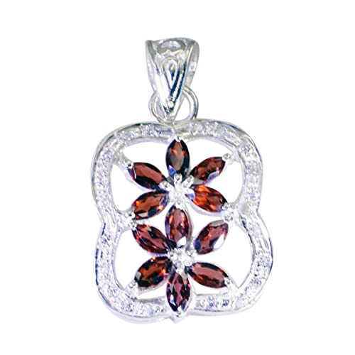 Pendentif en argent grenat 925 rouge marquise à griffes bijou créateur femme