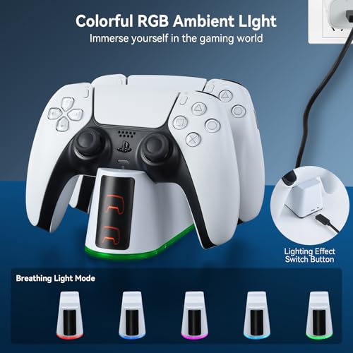 ELUTENG PS5 Controller Charger Dual Controller Charging Stand for PlayStation 5 with LED Indicator, Fast Charging Dock for DualSense Charging Station, PS5 Accessories Kits with USB Cable, White by ELUTENG - Used condition - Image 4