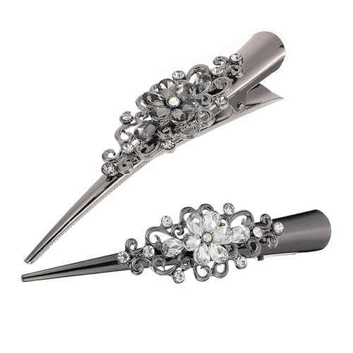 2 fermagli per capelli a coccodrillo decorativi con strass, clip per capelli a coccodrillo in metallo, clip a coccodrillo con strass a coccodrillo per donne e ragazze