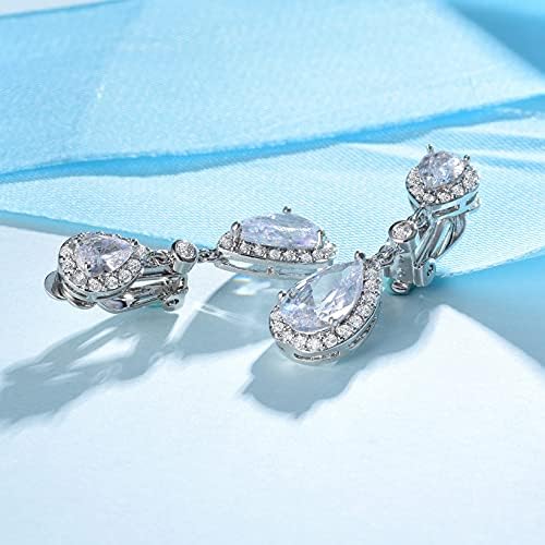 SELOVO Bridal Cubic Zirconia Clip-on Dangle Earrings Clear CZ Crystal Girls Women Jewelry