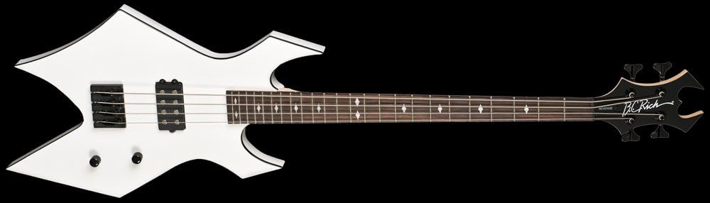 B.C. Rich Revenge Warlock 4 String Electric Bass Guitar, White with Black Binding