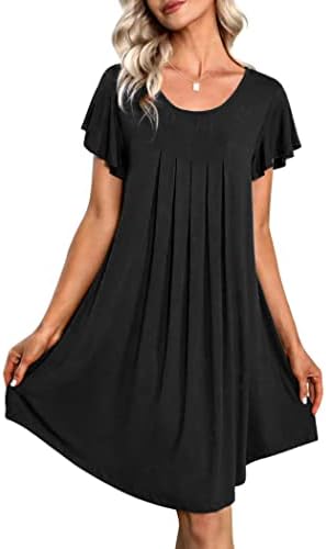 Ekouaer Loungewear Short Nightgown Plus Size Women's Ultra-Soft Nightshirt Knee Length Flare Sleeve Sleepwear with Pleats Black 3XL