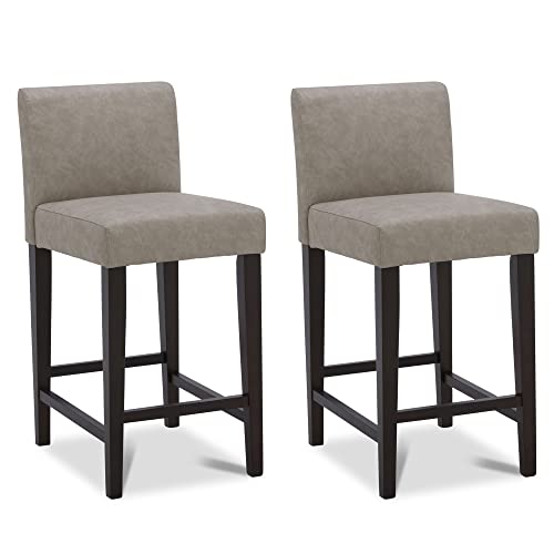 Chita Counter Height Bar Stools Set Of 2, 25" H Seat Height Upholstered Barstools, Pu Leather In Stone Grey #TOP11