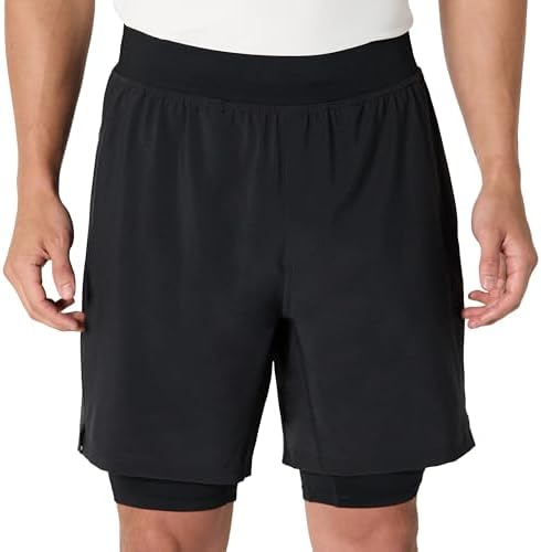 Amazon Essentials Men's Athletic Running Training Shorts, Performance Stretch Woven Workout Shorts, 7“, Black, Large