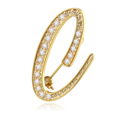 Image of Cicy Bell A-Z Initial 26 Letter Brooch Pins 18k Gold Plated Cubic Zirconia Breastpin Name Personalized Gifts for Women Men