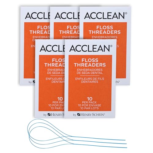 Acclean Floss Threaders, Dental Floss Threaders for Bridges, Orthodontic Appliances & Implants, 50 Count (5 Packs of 10)