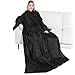 PAVILIA Premium Fleece Blanket with Sleeves for Adult, Women, Men | Warm, Cozy, Extra Soft, Microplush, Functional, Lightweight Wearable Throw (Black, Regular Pocket)