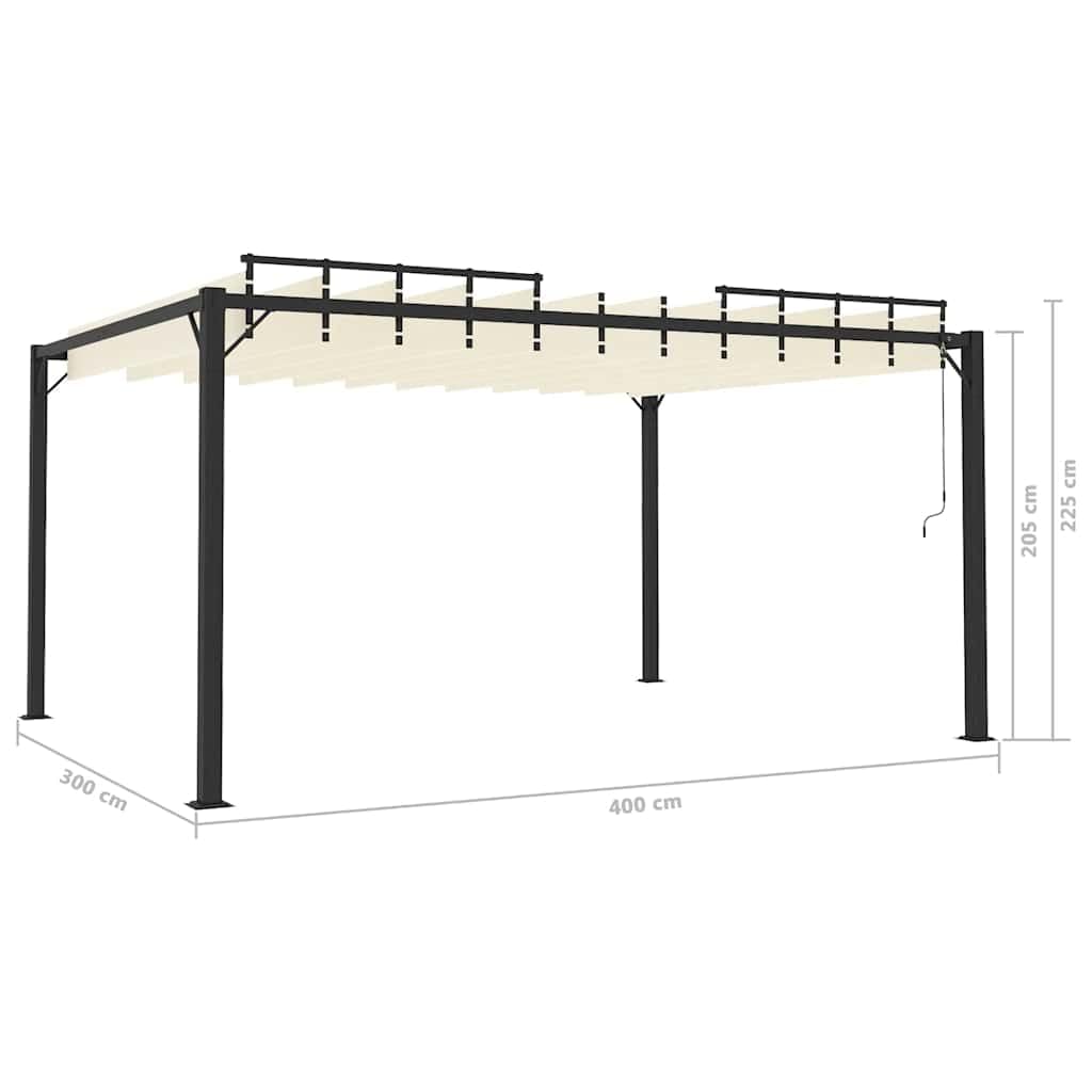 Pergola avec toit à lamelles 3 x 4 m, tissu crème et aluminium