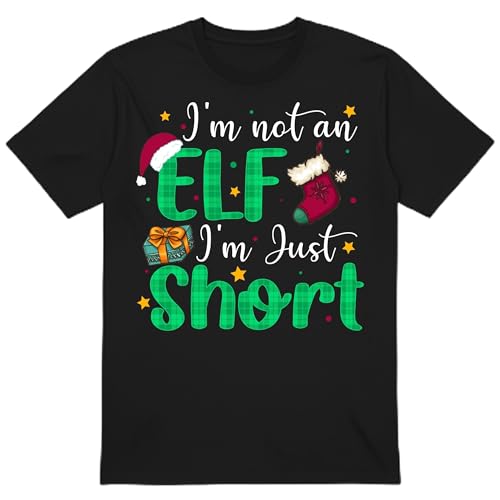 PB TECH Funny Christmas T-Shirt I'm Not an Elf I'm Just Short, Merry Christmas T-Shirt for Women and Men Unisex, Elf Xmas Gift (UK, Alpha, M, Regular, Regular, Black)