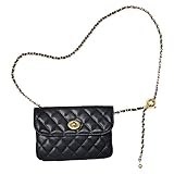 Larswon Bolsa de cinto de corrente para mulheres, bolsa de couro sintético bolsa de corrente mini bolsa de cinto gótica pochete, Preto pequeno 1, Small
