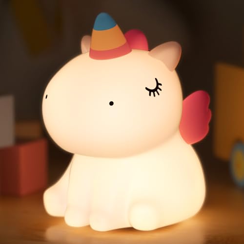 YISSVIC Veilleuse Bébé Enfant Rechargeable 7 Couleurs LED 3 Niveau Luminosité Veilleuse Licorne Filles Tactile Silicone Cadeau Nouveau-Né