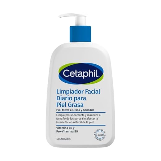 CETAPHIL Limpiador Facial Diario Para Piel Grasa 1 pz 237 ml Limpia Profundamente Recomendada por Dermatólogos para Piel Sensible