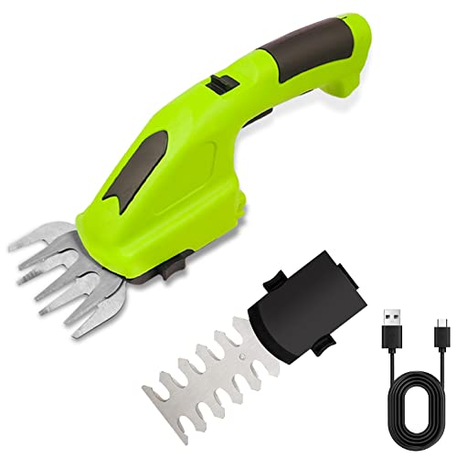 2 in 1 Hedge Trimmer - 7.2V Cordless Grass Shear with 1500mah Lithium-ion Battery, Handheld Hedge Shears, 2 Interchangeable Blades for Shrub, Garden, Grassland or Lawn Planting