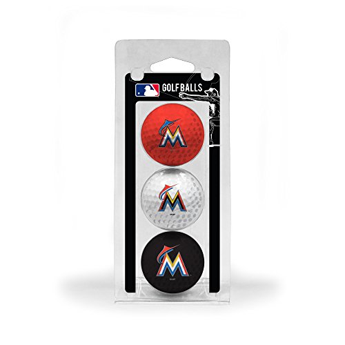 Team Golf MLB Miami Marlins 3 Golf Ball Pack Regulation Size Golf Balls, 3 Pack, Full Color Durable Team Imprint
