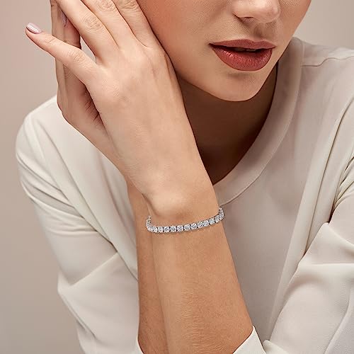 SugarTang Moissanite Tennis Bracelet for Women | 925 Sterling Silver Wedding Diamond Tennis Bracelets for Women | Gold Plated Classic Lab Created Diamond Bracelets Chain for Girls (7.5inch, Silver)