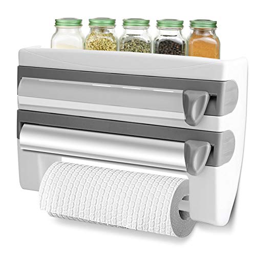 Portarotolo da Parete Professionale, Dispenser e Taglierina per Pellicola Trasparente, Grigio, Facile Installazione