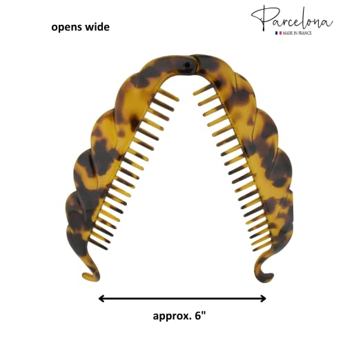 Parcelona French Scallop Fishtail Savana Light Shell Large 6 1/2" Celluloid Acetate Ponytail Interlocking No Slip Grip Banana Hair Clip For Women And Girls, Made In France (Savana Light Shell Brown) #TOP5